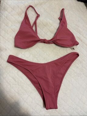 Shein pink front knot triangle bikini set size medium